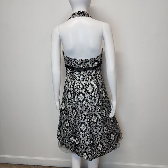 Cache Halter Lace Tulle Dress Size 6 Black Ivory Asymmetric Goth Prom Wedding - Picture 2 of 16
